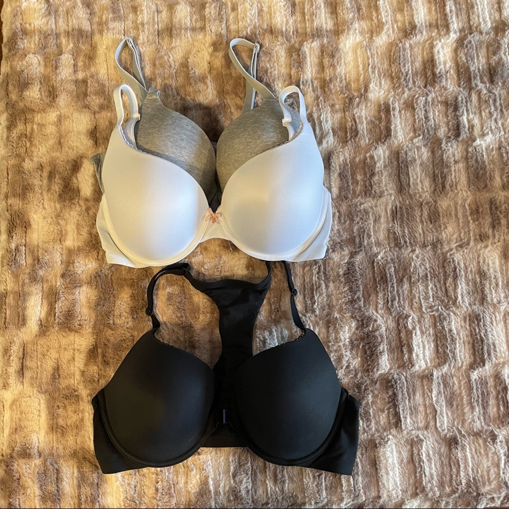 Victoria’s Secret bras total of 3; 1 black; 1 grey; 1 white; 36DD